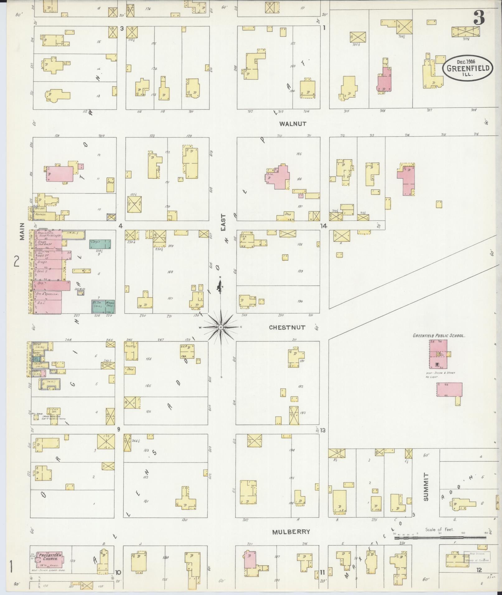 Sanborn Fire Insurance Map from Greenfield, Greene County, Illinois (1906), Sheet #0003 - Historic Sanborn Fire Insurance Map Print, vintage old map wall art, antique decor, genealogy gift, Illinois Illinois map