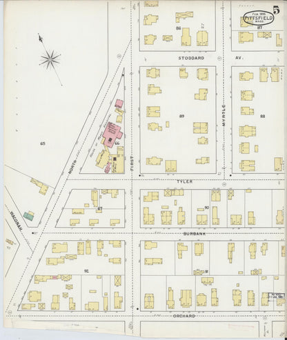 Sanborn Fire Insurance Map from Pittsfield, Berkshire County, Massachusetts (1895), Sheet #0005 - Historic Sanborn Fire Insurance Map Print, vintage old map wall art, antique decor, genealogy gift, Massachusetts Massachusetts map