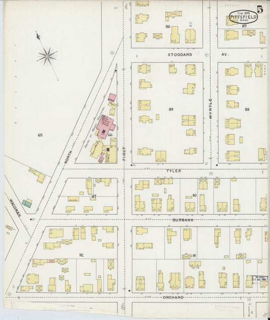 Sanborn Fire Insurance Map from Pittsfield, Berkshire County, Massachusetts (1895), Sheet #0005 - Historic Sanborn Fire Insurance Map Print, vintage old map wall art, antique decor, genealogy gift, Massachusetts Massachusetts map