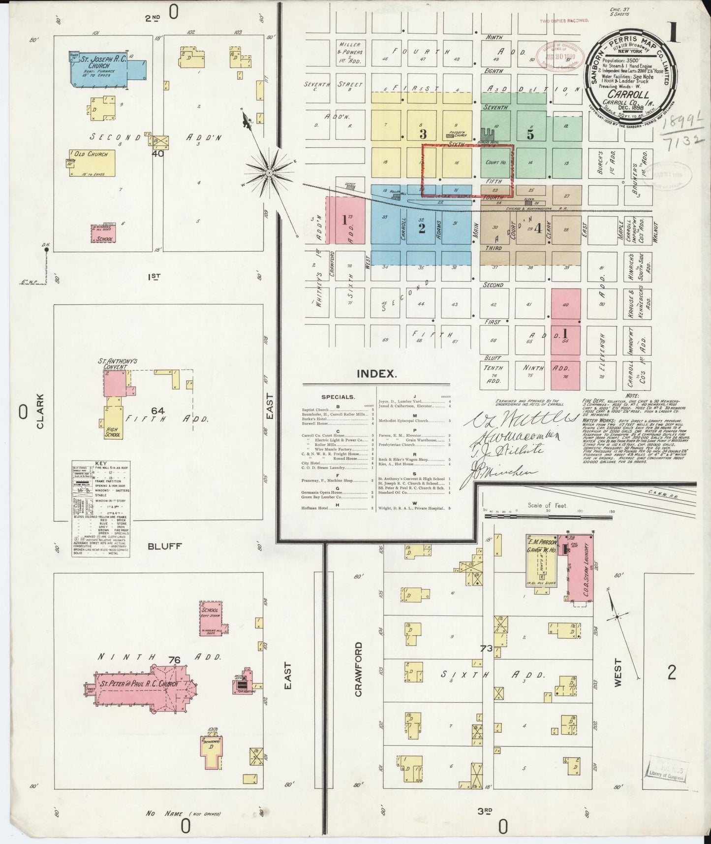 Sanborn Fire Insurance Map from Carroll, Carroll County, Iowa (1898), Sheet #0001 - Historic Sanborn Fire Insurance Map Print, vintage old map wall art