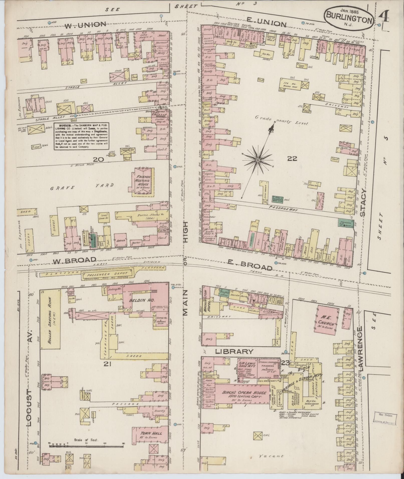 Sanborn Fire Insurance Map from Burlington, Burlington County, New Jersey (1885), Sheet #0004 - Complete Map Set gallery image, historic Sanborn map, vintage wall art, New Jersey New Jersey