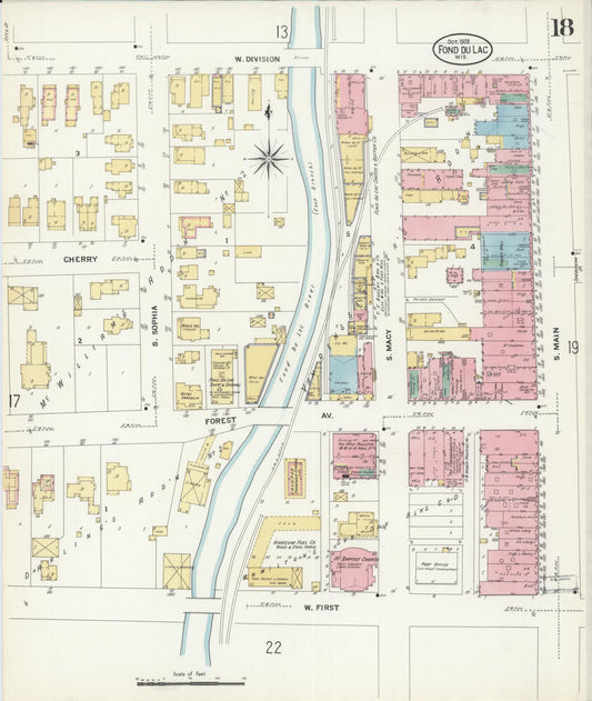 Sanborn Fire Insurance Map from Fond du Lac, Fond du Lac County, Wisconsin (1908), Sheet #0018 - Historic Sanborn Fire Insurance Map Print, vintage old map wall art, antique decor, genealogy gift, Wisconsin Wisconsin map