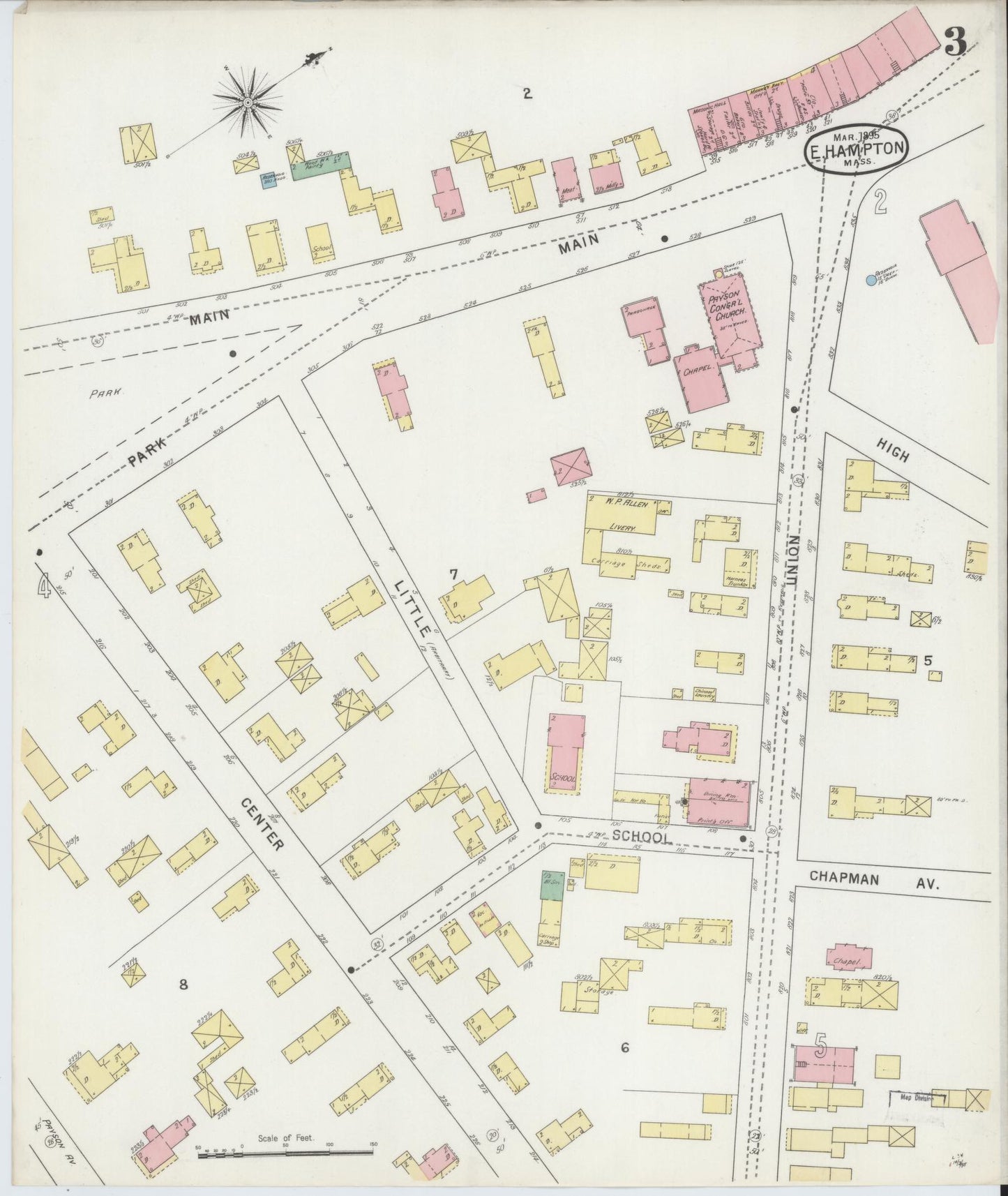 Sanborn Fire Insurance Map from East Hampton, Hampshire County, Massachusetts (1895), Sheet #0003 - Complete Map Set gallery image, historic Sanborn map, vintage wall art, Massachusetts Massachusetts