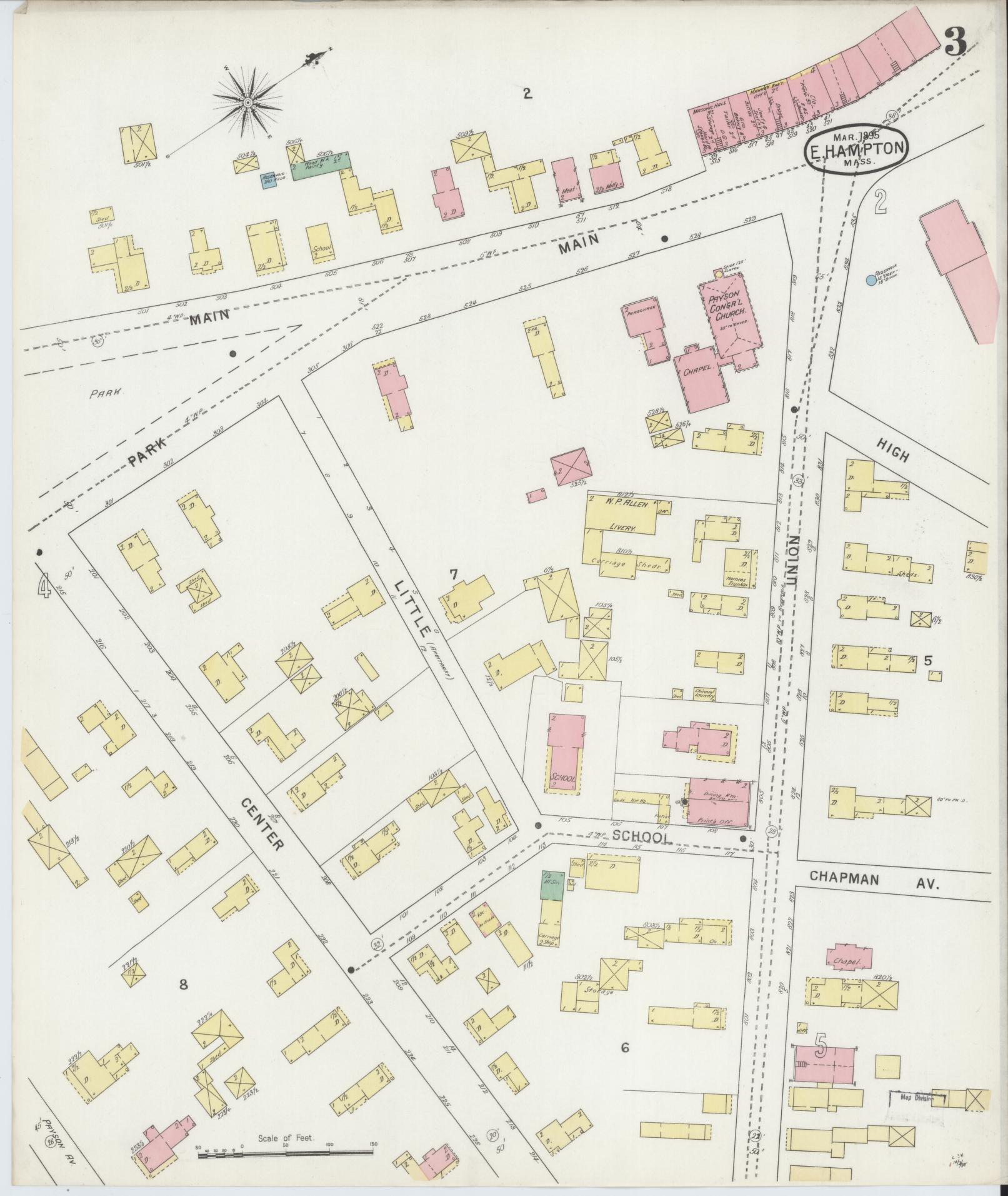 Sanborn Fire Insurance Map from East Hampton, Hampshire County, Massachusetts (1895), Sheet #0003 - Complete Map Set gallery image, historic Sanborn map, vintage wall art, Massachusetts Massachusetts