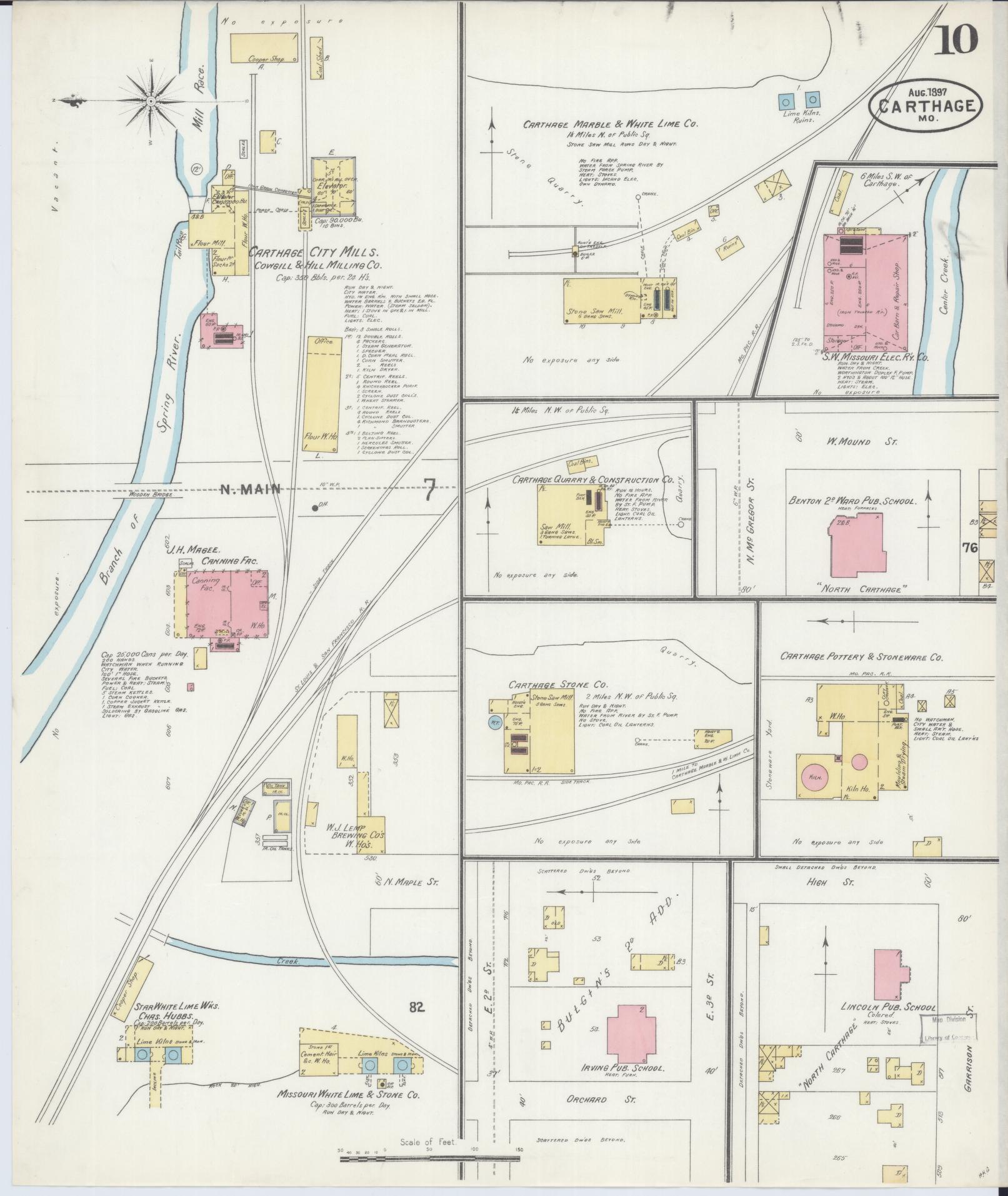 Sanborn Fire Insurance Map from Carthage, Jasper County, Missouri (1897), Sheet #0010 - Historic Sanborn Fire Insurance Map Print, vintage old map wall art, antique decor, genealogy gift, Missouri Missouri map