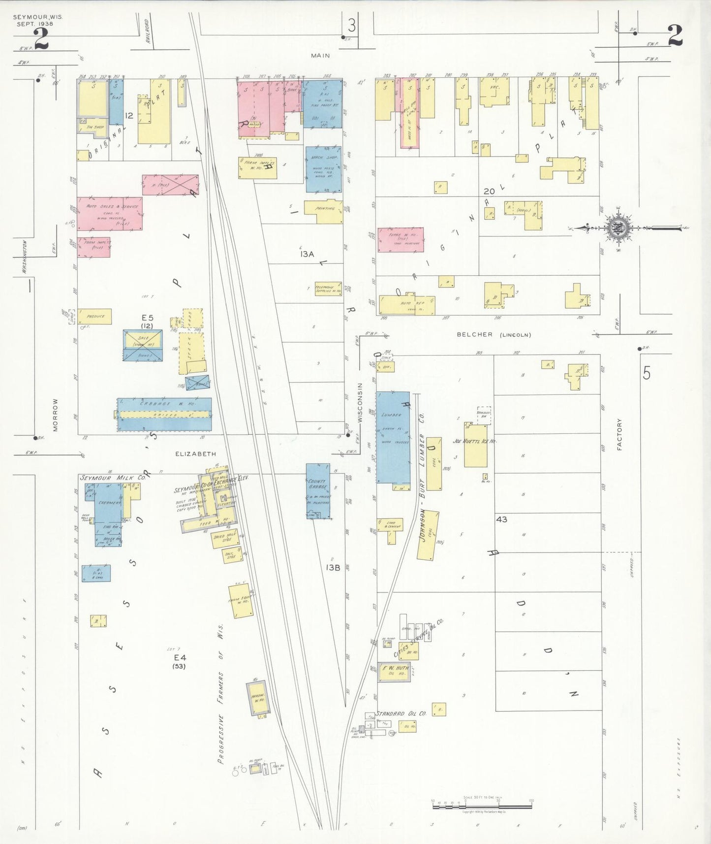 Sanborn Fire Insurance Map from Seymour, Outagamie County, Wisconsin (1938), Sheet #0002 - Complete Map Set gallery image, historic Sanborn map, vintage wall art, Wisconsin Wisconsin