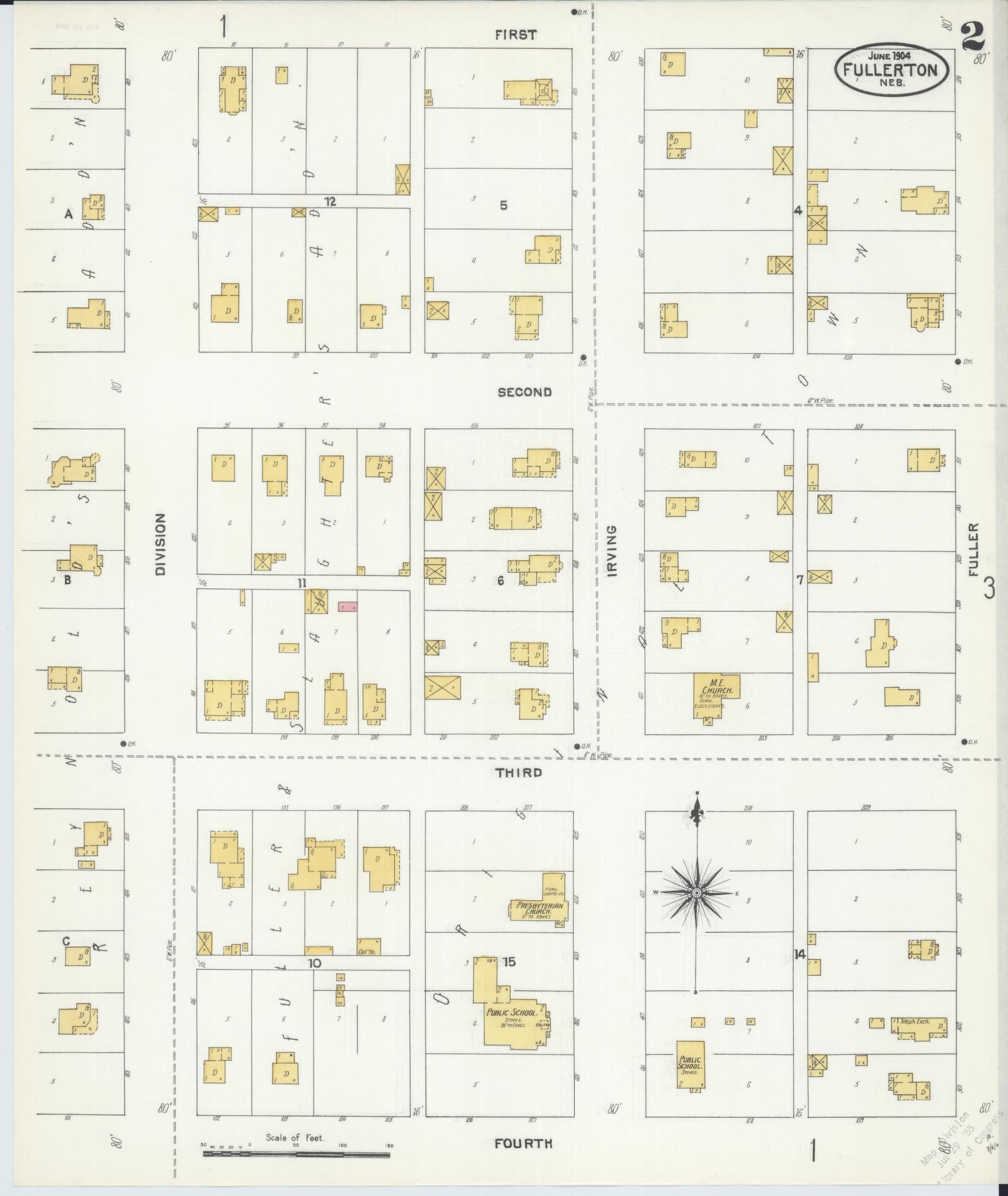 Sanborn Fire Insurance Map from Fullerton, Nance County, Nebraska (1904), Sheet #0002 - Complete Map Set gallery image, historic Sanborn map, vintage wall art, Nebraska Nebraska
