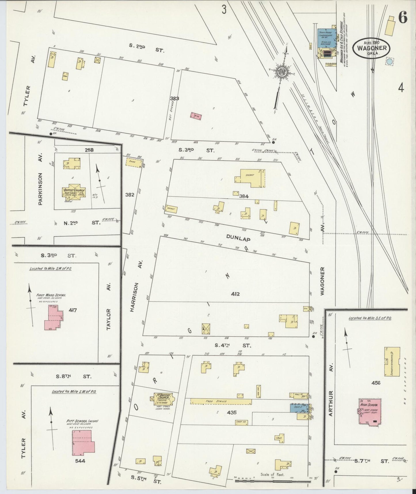 Sanborn Fire Insurance Map from Wagoner, Wagoner County, Oklahoma (1910), Sheet #0006 - Complete Map Set gallery image, historic Sanborn map, vintage wall art, Oklahoma Oklahoma