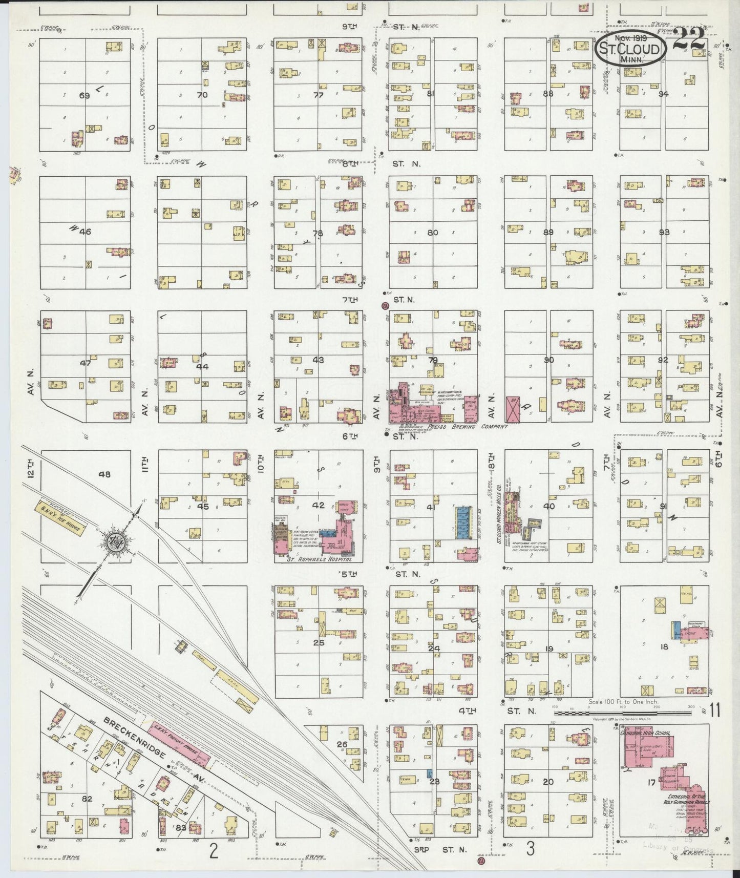 Sanborn Fire Insurance Map from Saint Cloud, Stearns, Benton, and Sherburne Counties, Minnesota (1919), Sheet #0022 - Complete Map Set gallery image, historic Sanborn map, vintage wall art, Minnesota Minnesota