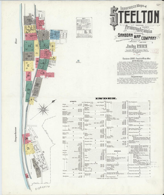 Sanborn Fire Insurance Map from Steelton, Dauphin County, Pennsylvania (1909), Sheet #0001 - Historic Sanborn Fire Insurance Map Print, vintage old map wall art, antique decor, genealogy gift, Pennsylvania Pennsylvania map