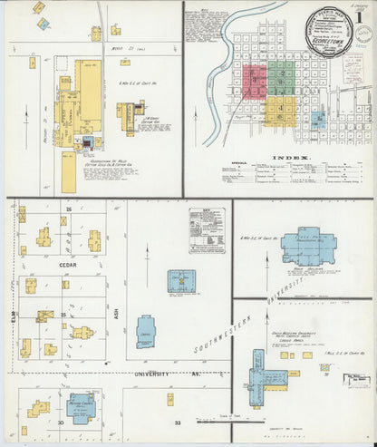 Sanborn Fire Insurance Map from Georgetown, Williamson County, Texas (1900), Sheet #0001 - Historic Sanborn Fire Insurance Map Print, vintage old map wall art, antique decor, genealogy gift, Texas Texas map