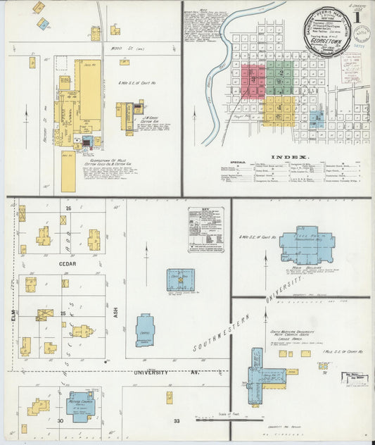 Sanborn Fire Insurance Map from Georgetown, Williamson County, Texas (1900), Sheet #0001 - Historic Sanborn Fire Insurance Map Print, vintage old map wall art, antique decor, genealogy gift, Texas Texas map