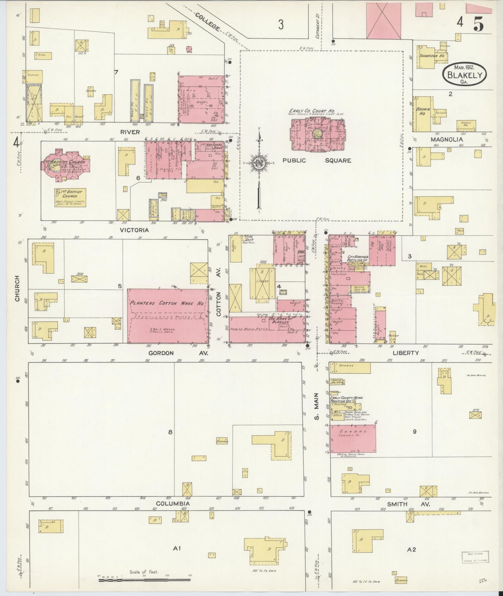 Sanborn Fire Insurance Map from Blakely, Early County, Georgia (1912), Sheet #0005 - Historic Sanborn Fire Insurance Map Print, vintage old map wall art, antique decor, genealogy gift, Georgia Georgia map
