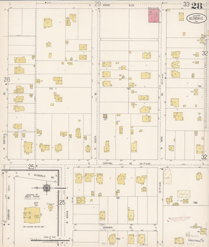 Sanborn Fire Insurance Map from Glendale, Los Angeles County, California (1919), Sheet #0028 - Complete Map Set gallery image, historic Sanborn map, vintage wall art, California California