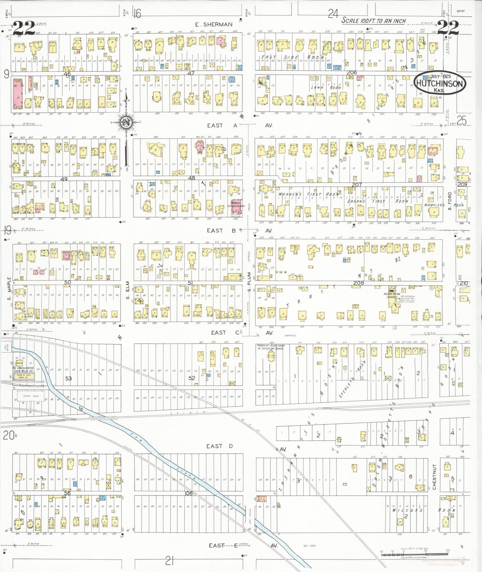 Sanborn Fire Insurance Map from Hutchinson, Reno County, Kansas (1929), Sheet #0023 - Historic Sanborn Fire Insurance Map Print, vintage old map wall art, antique decor, genealogy gift, Kansas Kansas map