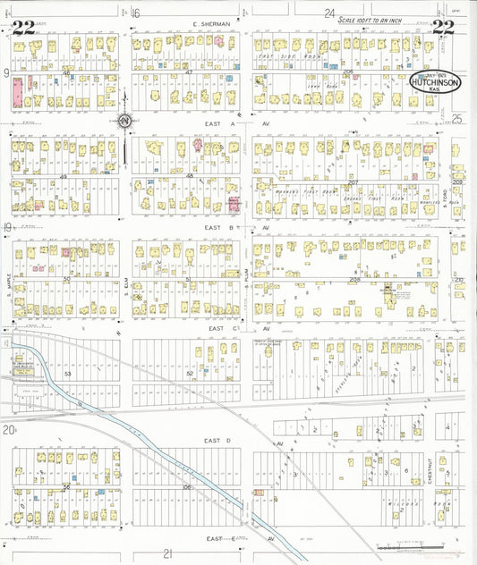 Sanborn Fire Insurance Map from Hutchinson, Reno County, Kansas (1929), Sheet #0023 - Historic Sanborn Fire Insurance Map Print, vintage old map wall art, antique decor, genealogy gift, Kansas Kansas map