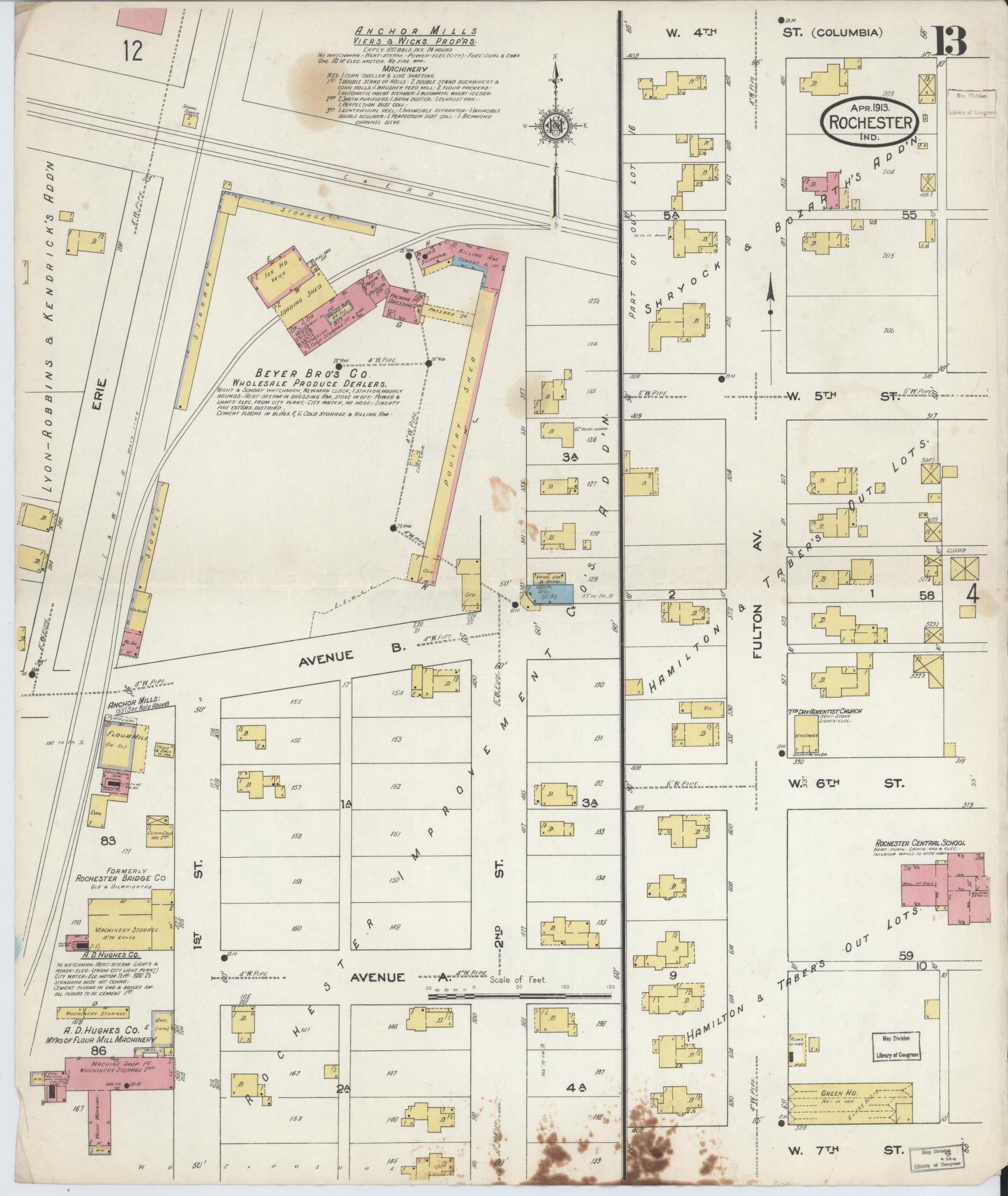 Sanborn Fire Insurance Map from Rochester, Fulton County, Indiana (1913), Sheet #0013 - Complete Map Set gallery image, historic Sanborn map, vintage wall art, Indiana Indiana
