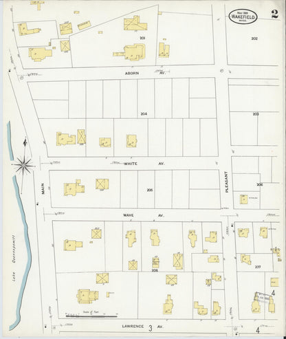 Sanborn Fire Insurance Map from Wakefield, Middlesex County, Massachusetts (1909), Sheet #0002 - Historic Sanborn Fire Insurance Map Print, vintage old map wall art, antique decor, genealogy gift, Massachusetts Massachusetts map