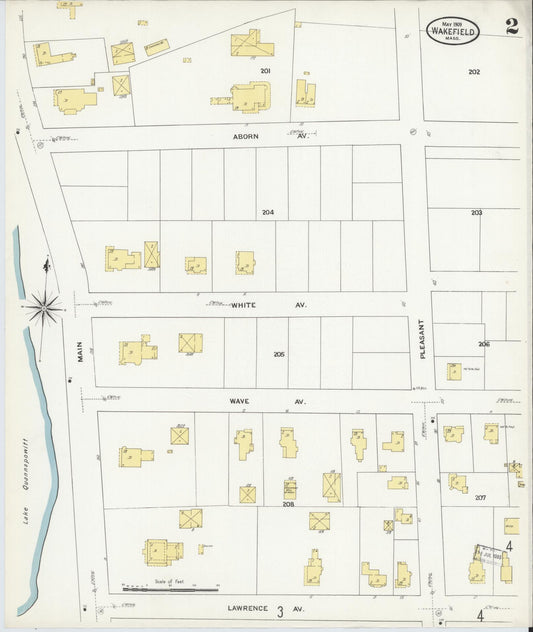 Sanborn Fire Insurance Map from Wakefield, Middlesex County, Massachusetts (1909), Sheet #0002 - Historic Sanborn Fire Insurance Map Print, vintage old map wall art, antique decor, genealogy gift, Massachusetts Massachusetts map