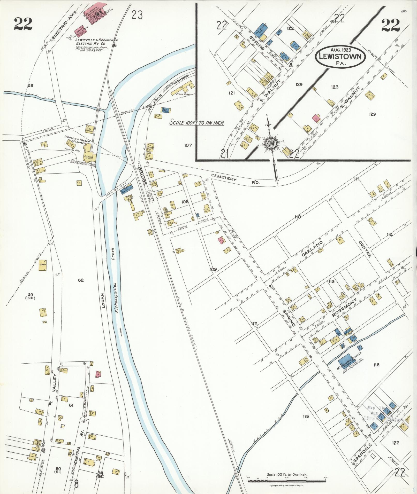 Sanborn Fire Insurance Map from Lewistown, Mifflin County, Pennsylvania (1923), Sheet #0022 - Complete Map Set gallery image, historic Sanborn map, vintage wall art, Pennsylvania Pennsylvania