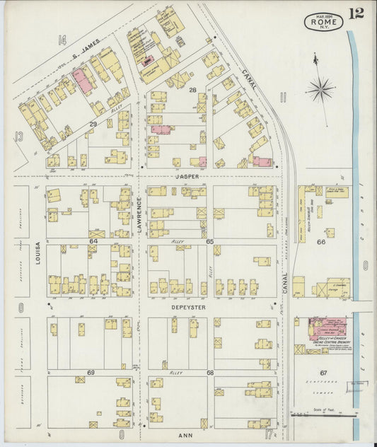 Sanborn Fire Insurance Map from Rome, Oneida County, New York (1894), Sheet #0012 - Historic Sanborn Fire Insurance Map Print, vintage old map wall art, antique decor, genealogy gift, New York New York map