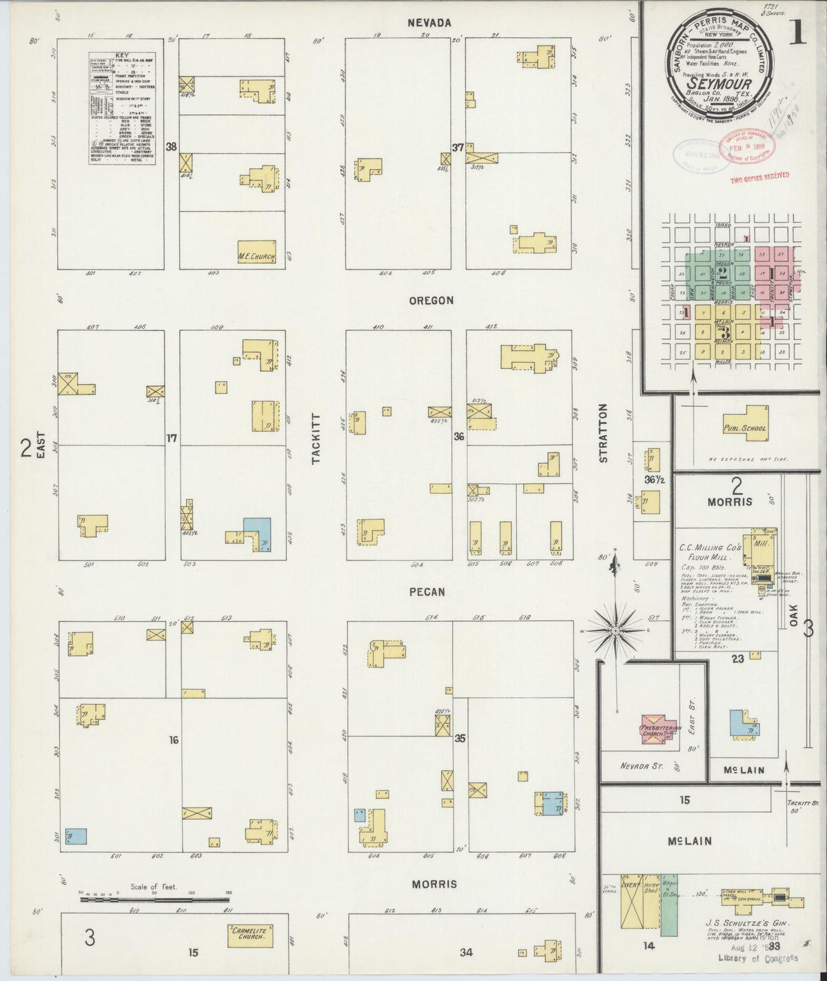 Sanborn Fire Insurance Map from Seymour, Baylor County, Texas (1898), Sheet #0001 - Complete Map Set gallery image, historic Sanborn map, vintage wall art, Texas Texas