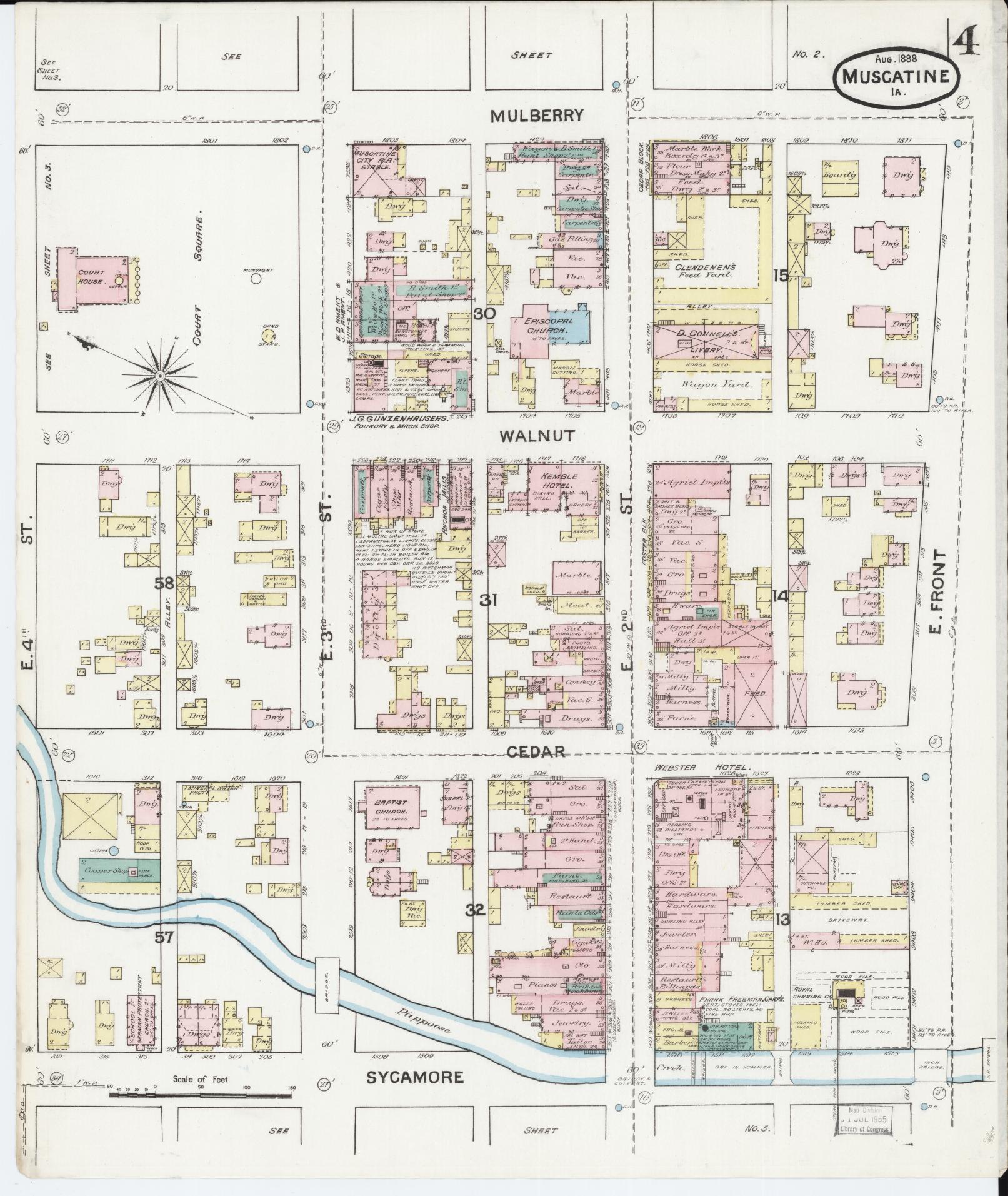 Sanborn Fire Insurance Map from Muscatine, Muscatine County, Iowa (1888), Sheet #0004 - Historic Sanborn Fire Insurance Map Print