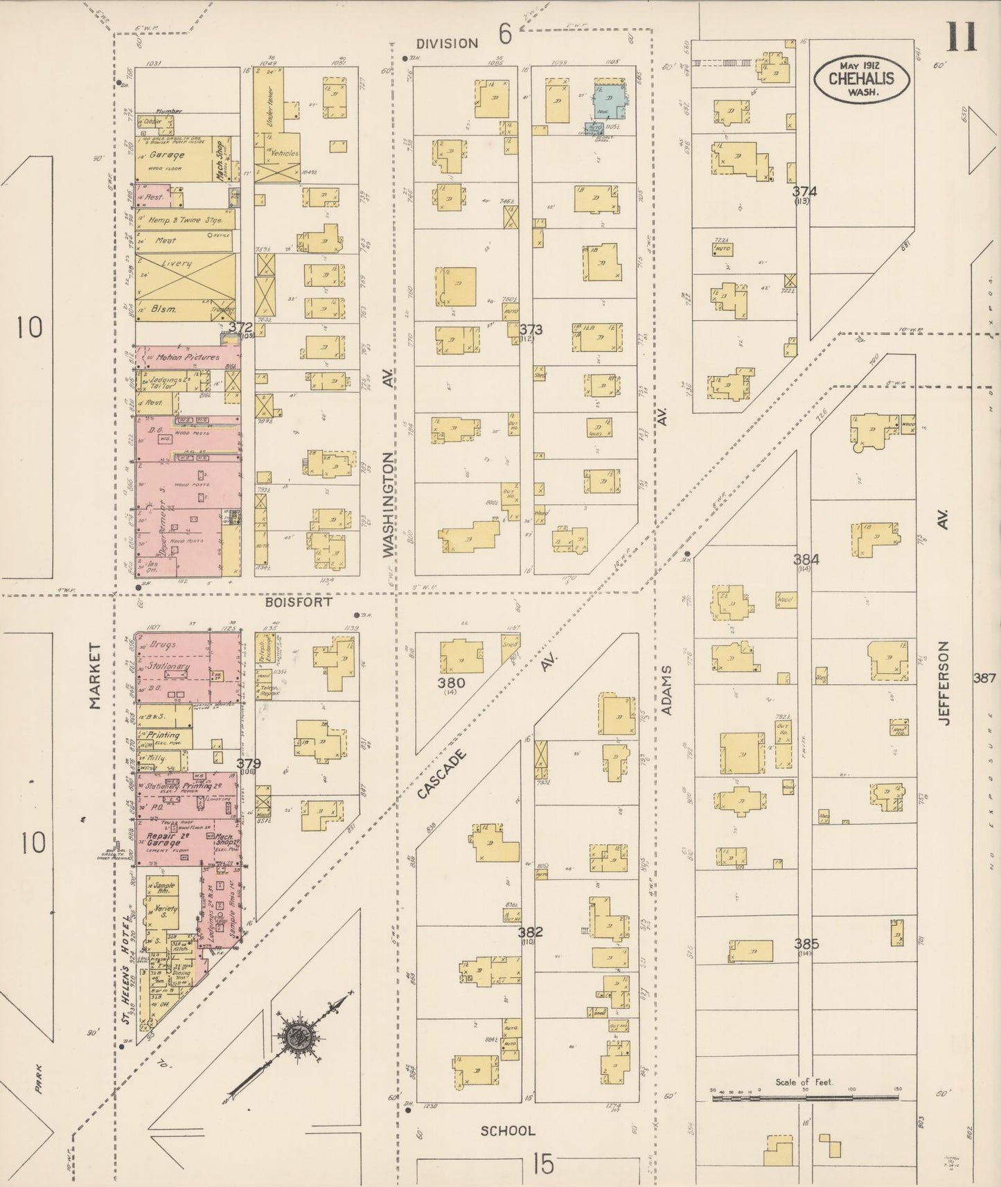 Sanborn Fire Insurance Map from Chehalis, Lewis County, Washington (1912), Sheet #0011 - Historic Sanborn Fire Insurance Map Print, vintage old map wall art, antique decor, genealogy gift, Washington Washington map