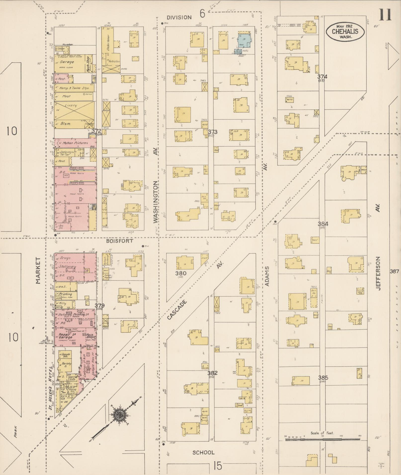 Sanborn Fire Insurance Map from Chehalis, Lewis County, Washington (1912), Sheet #0011 - Historic Sanborn Fire Insurance Map Print, vintage old map wall art, antique decor, genealogy gift, Washington Washington map