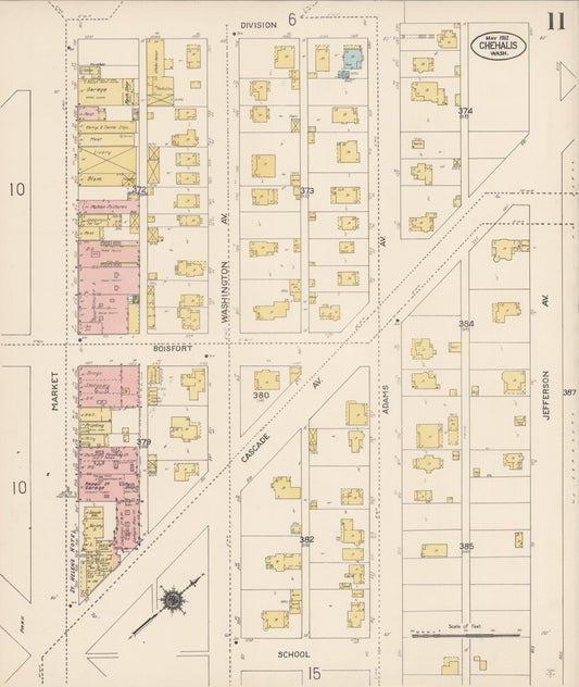 Sanborn Fire Insurance Map from Chehalis, Lewis County, Washington (1912), Sheet #0011 - Historic Sanborn Fire Insurance Map Print, vintage old map wall art, antique decor, genealogy gift, Washington Washington map
