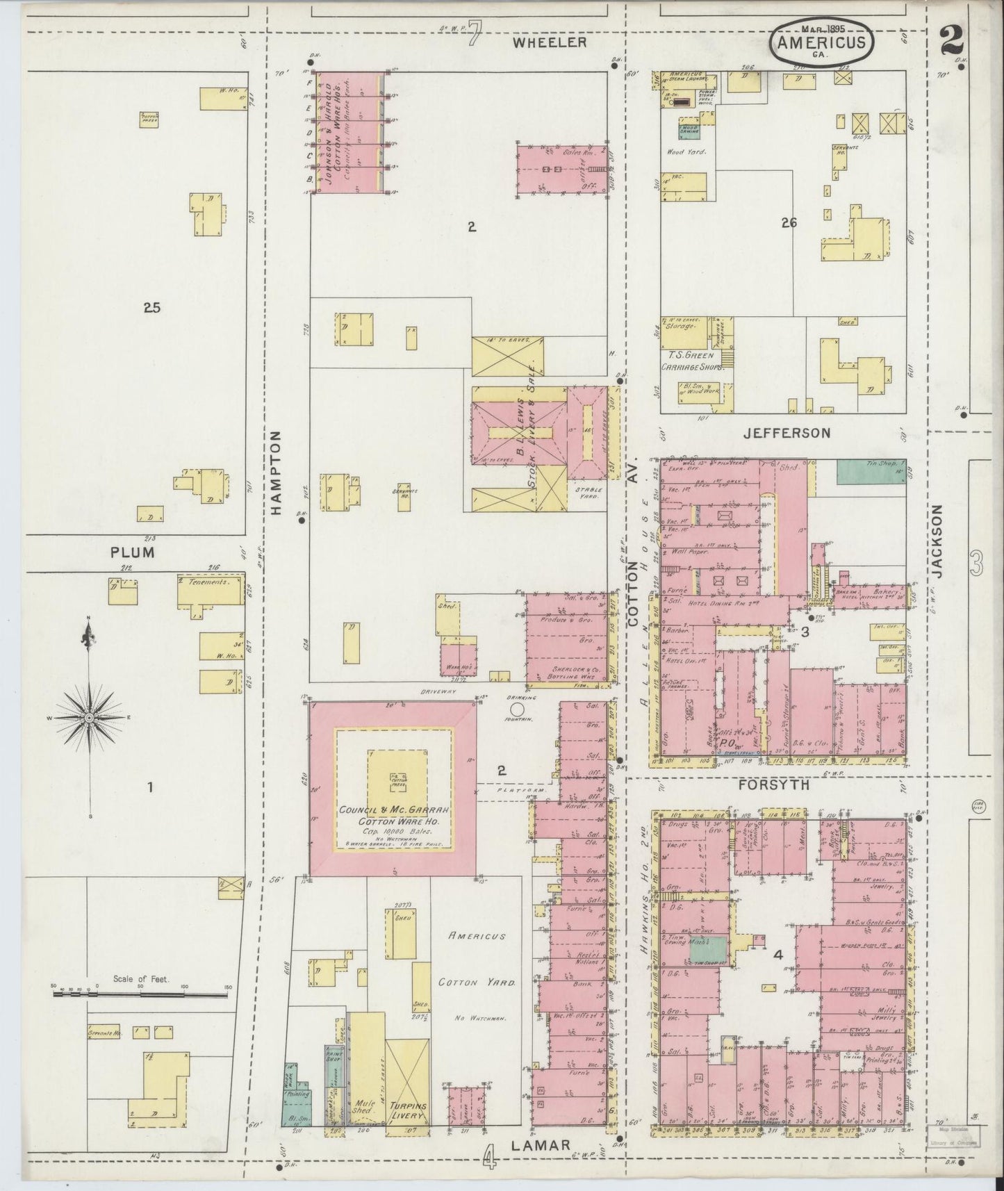 Sanborn Fire Insurance Map from Americus, Sumter County, Georgia (1895), Sheet #0002 - Historic Sanborn Fire Insurance Map Print, vintage old map wall art, antique decor, genealogy gift, Georgia Georgia map