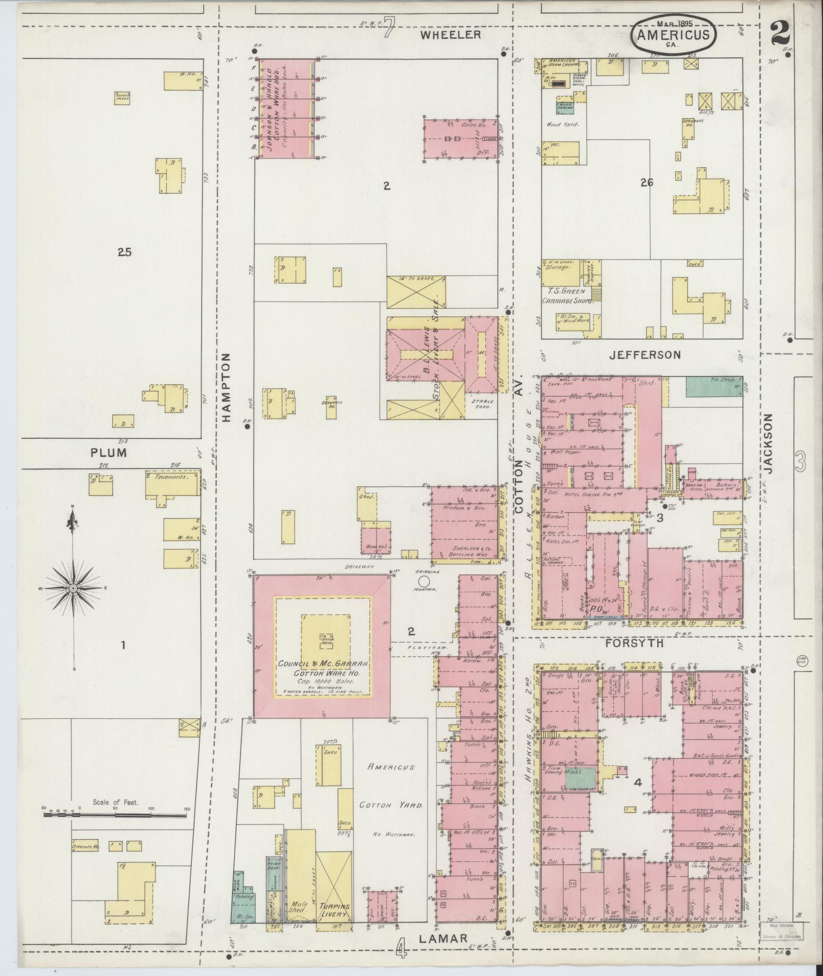 Sanborn Fire Insurance Map from Americus, Sumter County, Georgia (1895), Sheet #0002 - Historic Sanborn Fire Insurance Map Print, vintage old map wall art, antique decor, genealogy gift, Georgia Georgia map