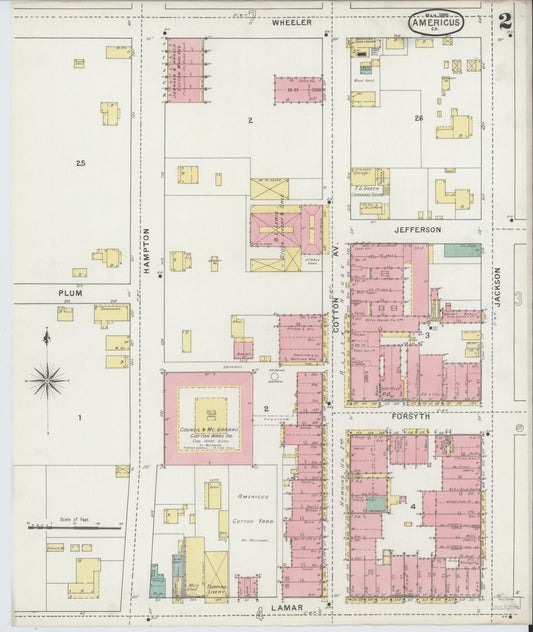 Sanborn Fire Insurance Map from Americus, Sumter County, Georgia (1895), Sheet #0002 - Historic Sanborn Fire Insurance Map Print, vintage old map wall art, antique decor, genealogy gift, Georgia Georgia map