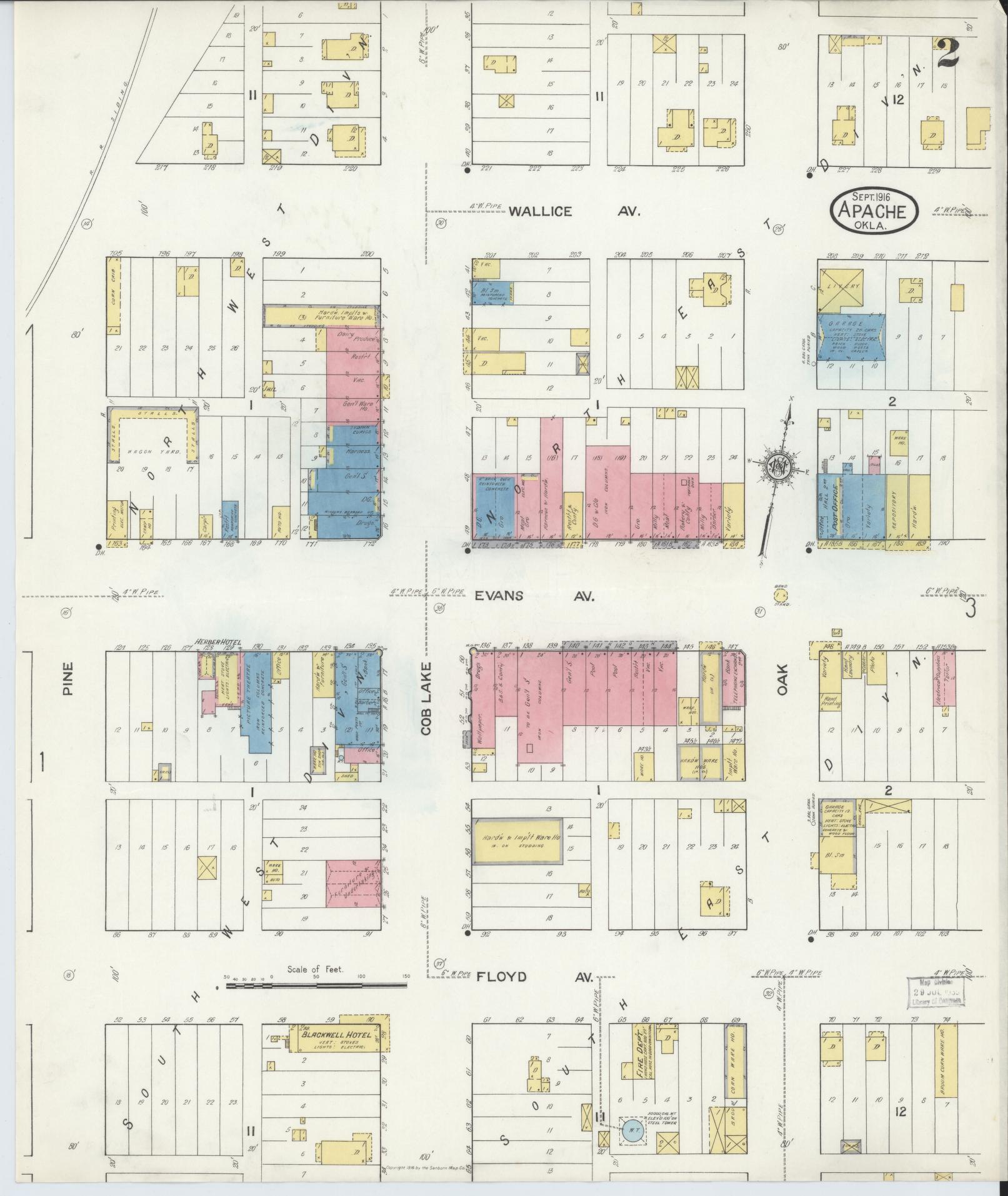 Sanborn Fire Insurance Map from Apache, Caddo County, Oklahoma (1916), Sheet #0002 - Historic Sanborn Fire Insurance Map Print, vintage old map wall art, antique decor, genealogy gift, Oklahoma Oklahoma map