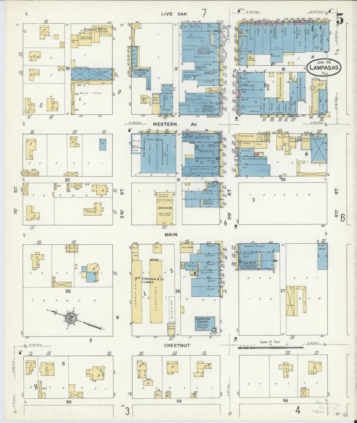 Sanborn Fire Insurance Map from Lampasas, Lampasas County, Texas (1912), Sheet #0005 - Complete Map Set gallery image, historic Sanborn map, vintage wall art, Texas Texas