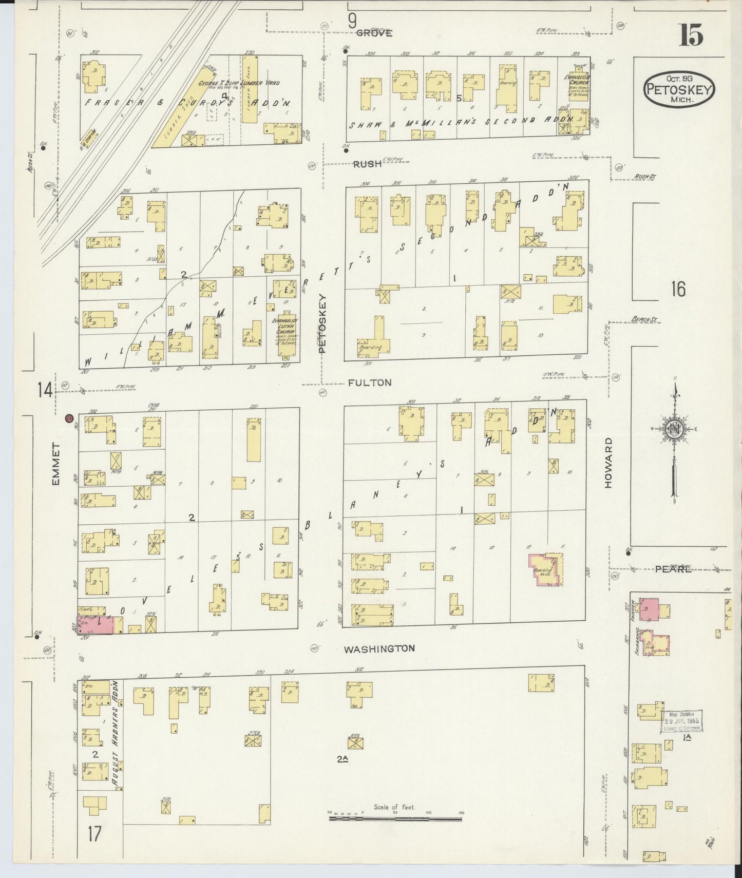 Sanborn Fire Insurance Map from Petoskey, Emmet County, Michigan (1913), Sheet #0015 - Historic Sanborn Fire Insurance Map Print, vintage old map wall art, antique decor, genealogy gift, Michigan Michigan map