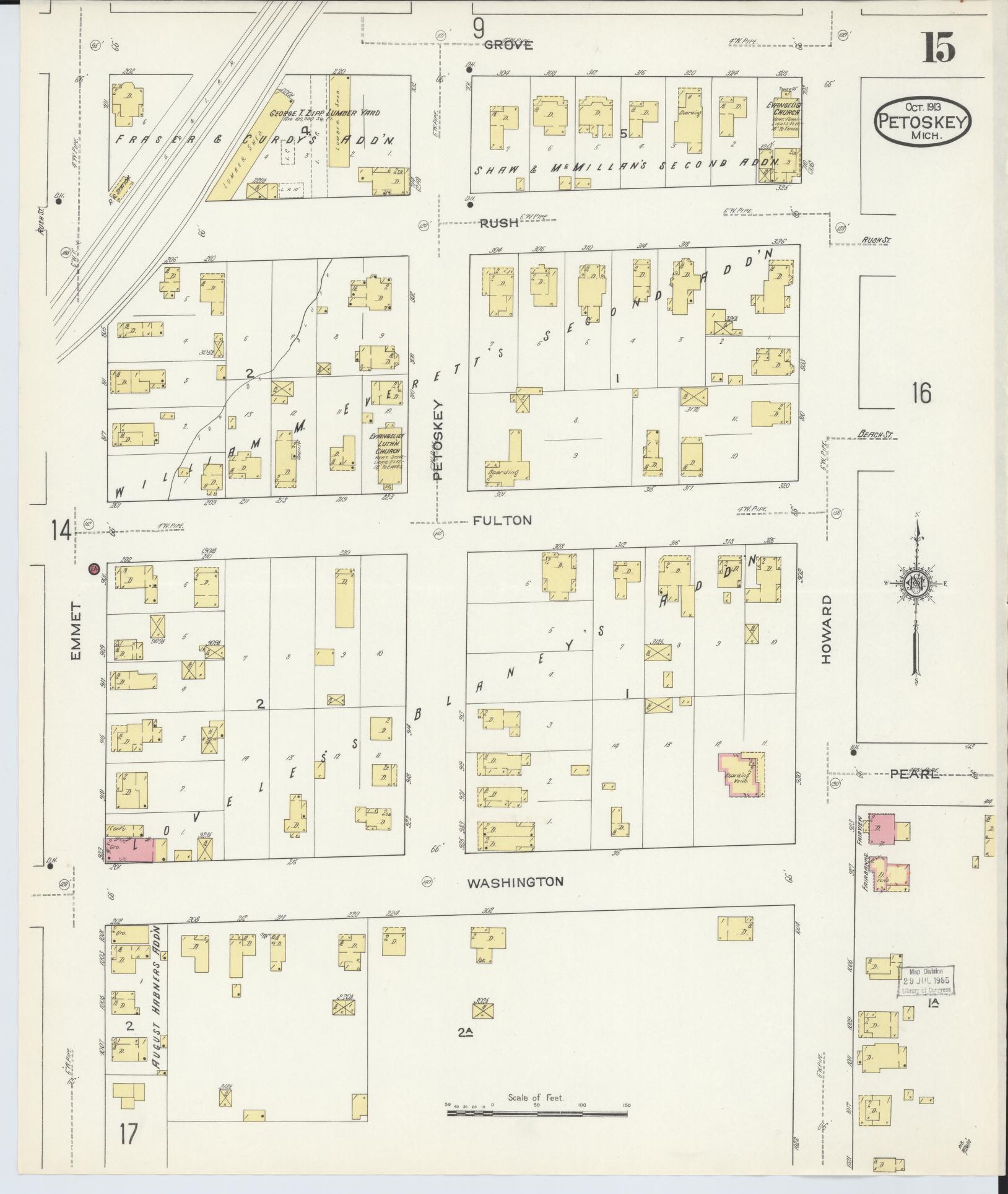 Sanborn Fire Insurance Map from Petoskey, Emmet County, Michigan (1913), Sheet #0015 - Historic Sanborn Fire Insurance Map Print, vintage old map wall art, antique decor, genealogy gift, Michigan Michigan map