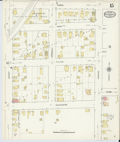 Sanborn Fire Insurance Map from Petoskey, Emmet County, Michigan (1913), Sheet #0015 - Historic Sanborn Fire Insurance Map Print, vintage old map wall art, antique decor, genealogy gift, Michigan Michigan map