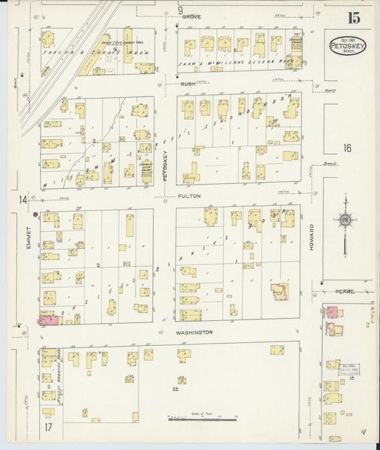 Sanborn Fire Insurance Map from Petoskey, Emmet County, Michigan (1913), Sheet #0015 - Historic Sanborn Fire Insurance Map Print, vintage old map wall art, antique decor, genealogy gift, Michigan Michigan map