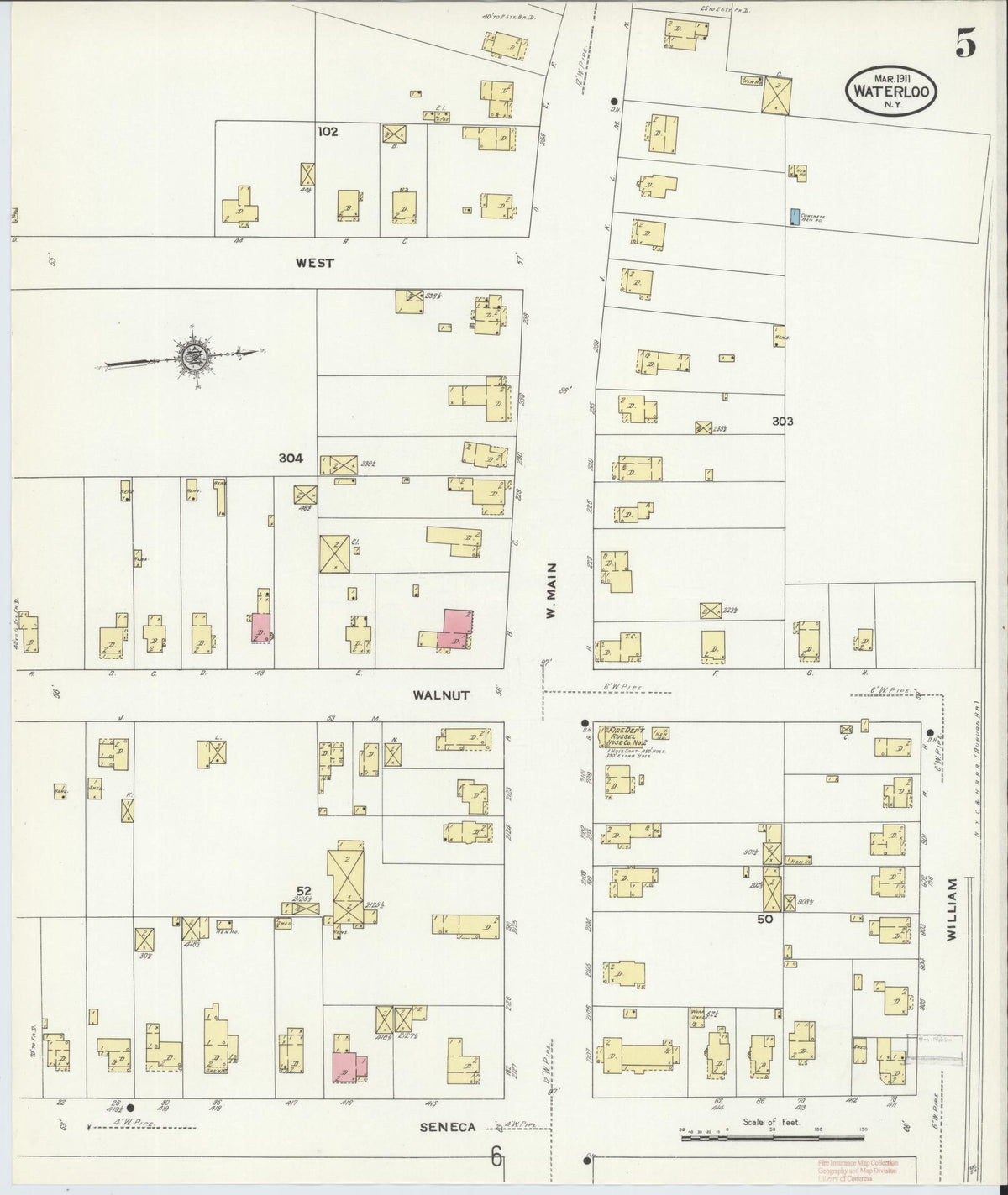 Sanborn Fire Insurance Map from Waterloo, Seneca County, New York (1911), Sheet #0005 - Complete Map Set gallery image, historic Sanborn map, vintage wall art, New York New York
