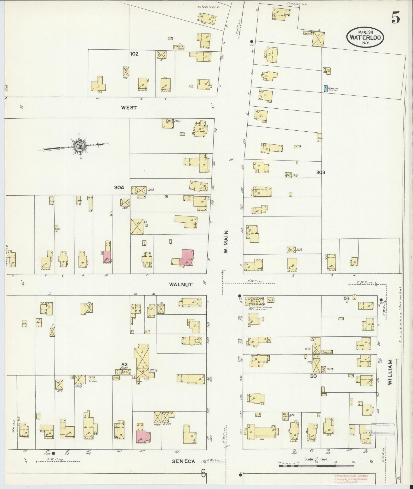 Sanborn Fire Insurance Map from Waterloo, Seneca County, New York (1911), Sheet #0005 - Complete Map Set gallery image, historic Sanborn map, vintage wall art, New York New York