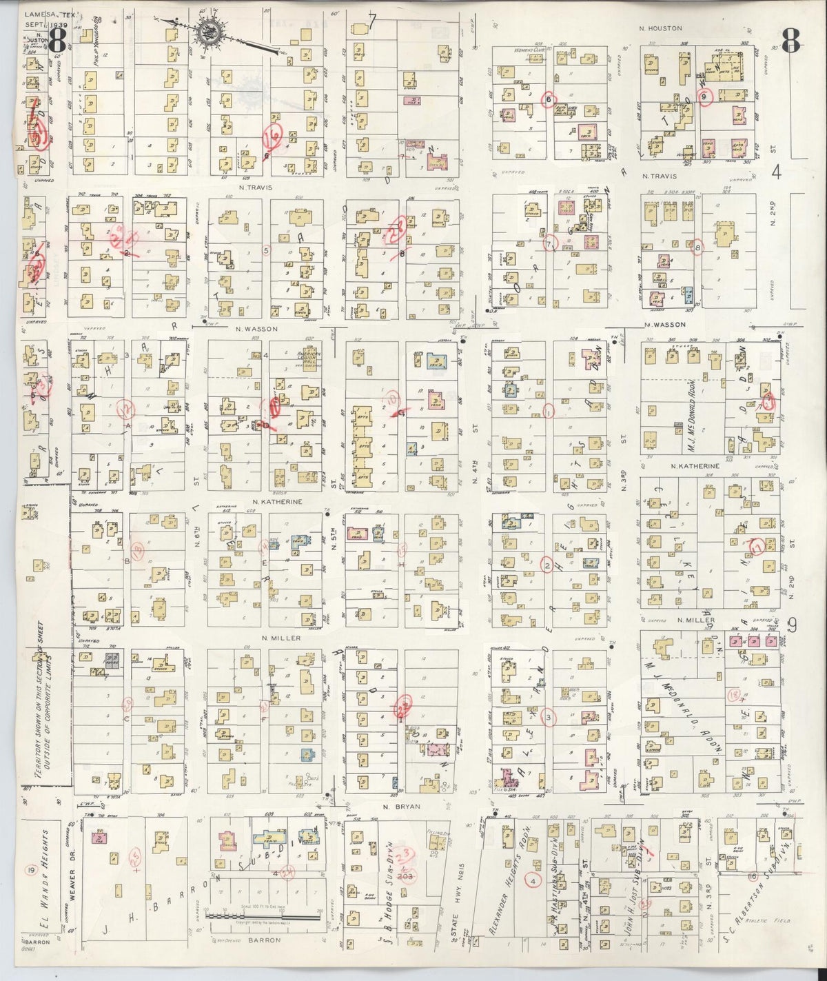 Sanborn Fire Insurance Map from Lamesa, Dawson County, Texas (1948), Sheet #0008 - Historic Sanborn Fire Insurance Map Print, vintage old map wall art, antique decor, genealogy gift, Texas Texas map