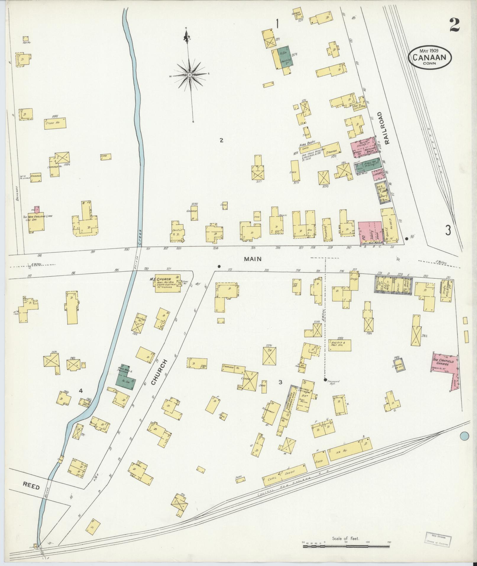 Sanborn Fire Insurance Map from Canaan, Litchfield County, Connecticut (1909), Sheet #0002 - Complete Map Set gallery image, historic Sanborn map, vintage wall art, Connecticut Connecticut