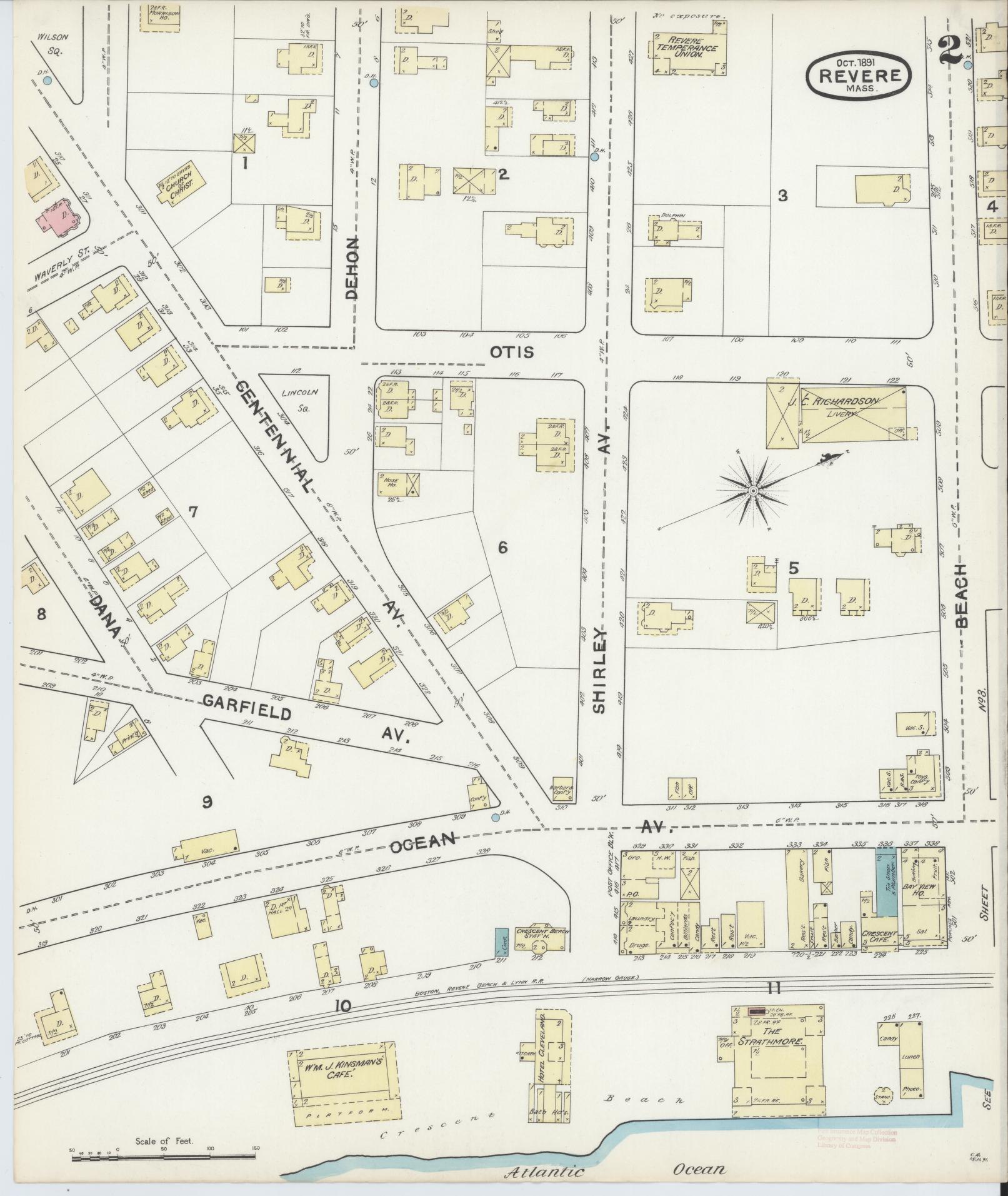 Sanborn Fire Insurance Map from Revere, Suffolk County, Massachusetts (1891), Sheet #0002 - Historic Sanborn Fire Insurance Map Print, vintage old map wall art, antique decor, genealogy gift, Massachusetts Massachusetts map