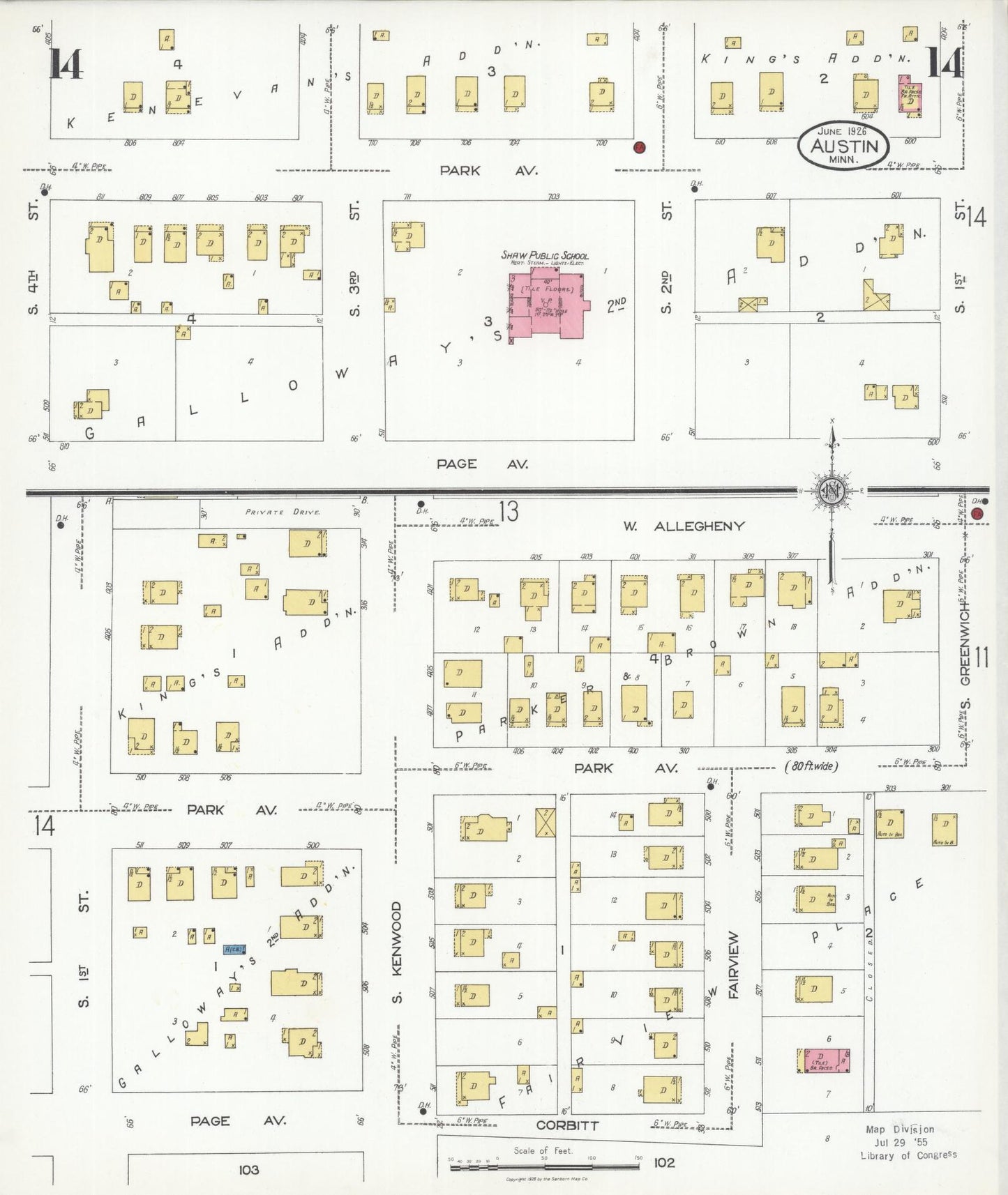 Sanborn Fire Insurance Map from Austin, Mower County, Minnesota (1926), Sheet #0014 - Complete Map Set gallery image, historic Sanborn map, vintage wall art, Minnesota Minnesota