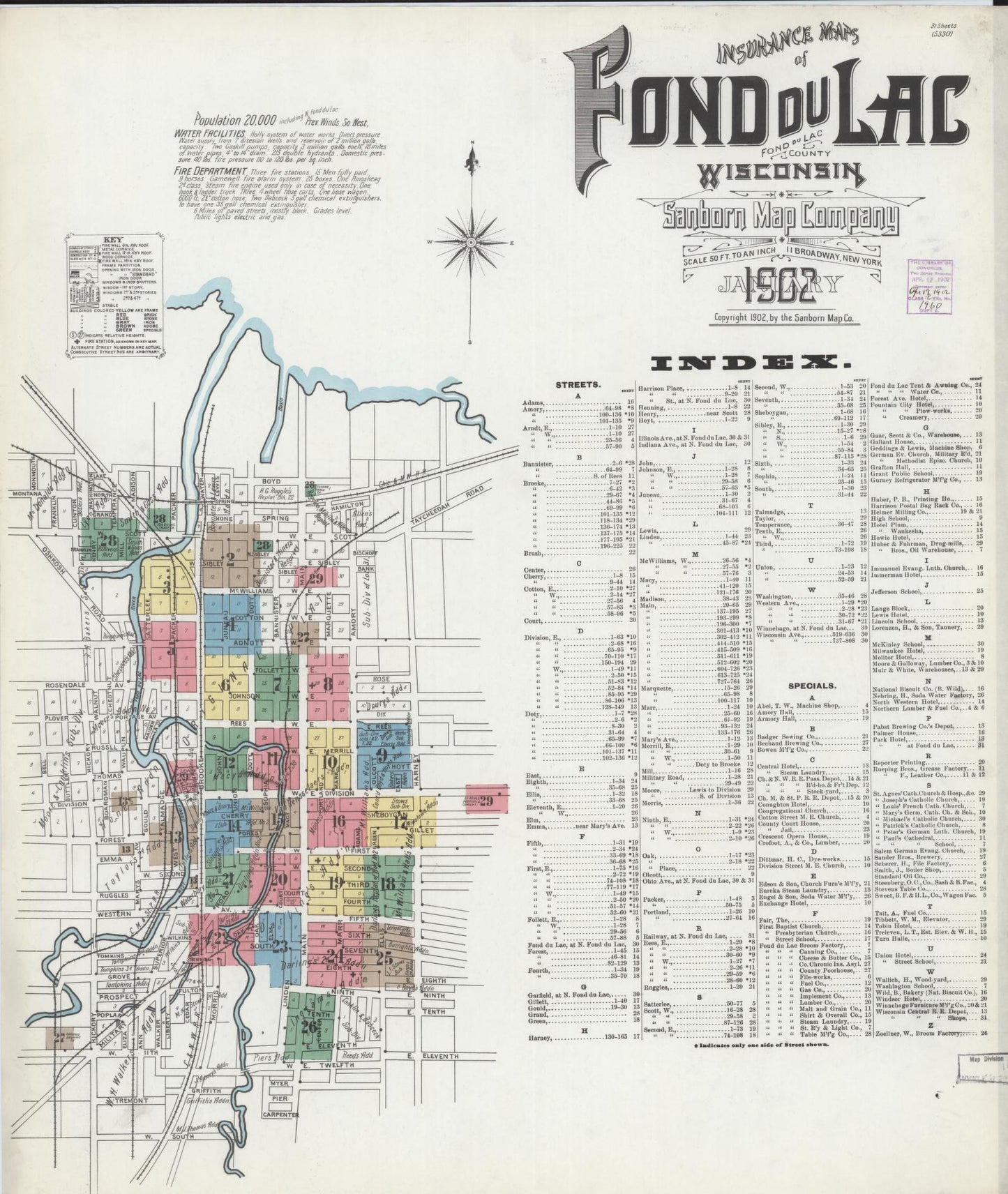 Sanborn Fire Insurance Map from Fond du Lac, Fond du Lac County, Wisconsin (1902), Sheet #0001 - Complete Map Set gallery image, historic Sanborn map, vintage wall art, Wisconsin Wisconsin