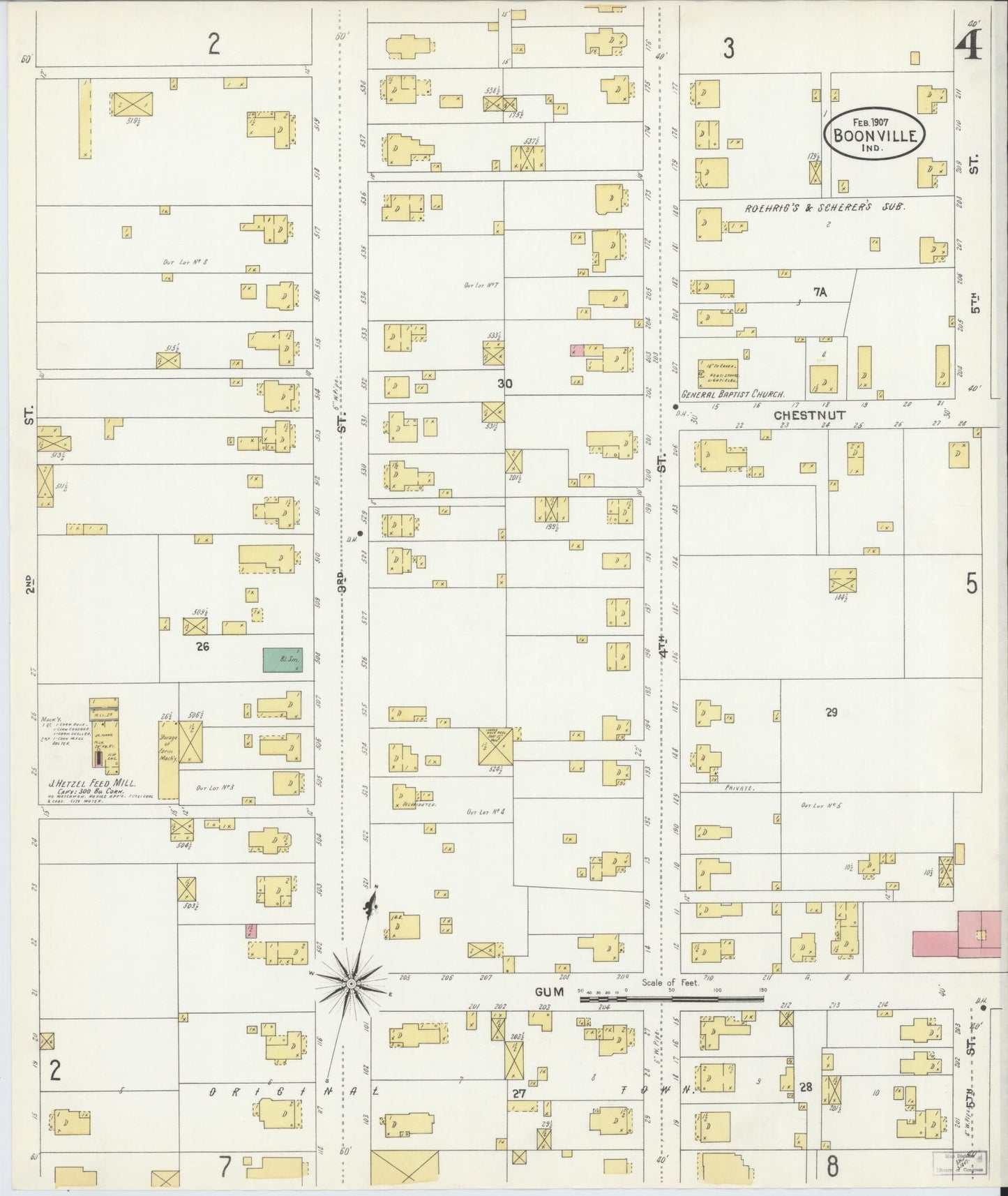 Sanborn Fire Insurance Map from Boonville, Warrick County, Indiana (1907), Sheet #0004 - Historic Sanborn Fire Insurance Map Print, vintage old map wall art, antique decor, genealogy gift, Indiana Indiana map