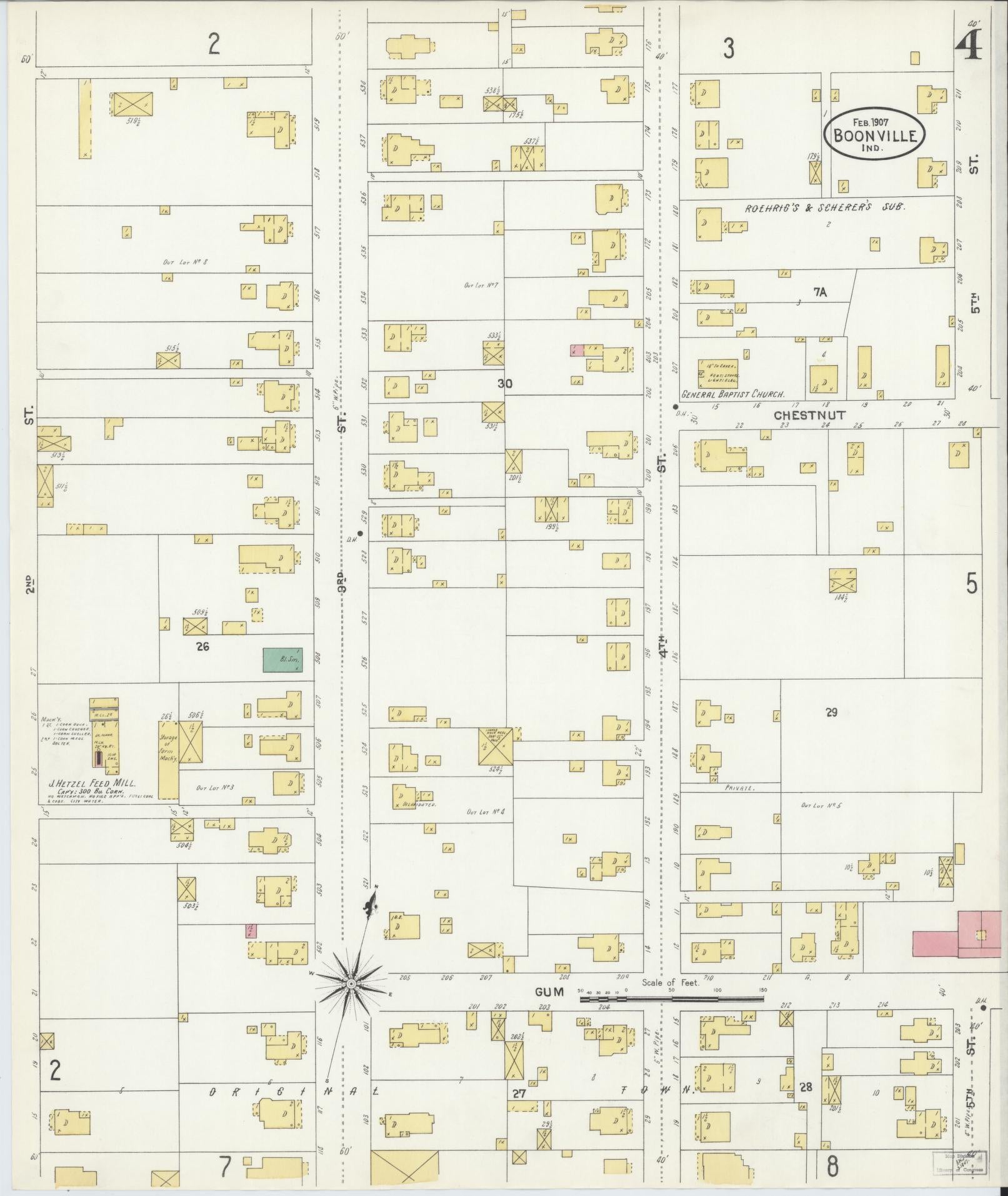 Sanborn Fire Insurance Map from Boonville, Warrick County, Indiana (1907), Sheet #0004 - Historic Sanborn Fire Insurance Map Print, vintage old map wall art, antique decor, genealogy gift, Indiana Indiana map