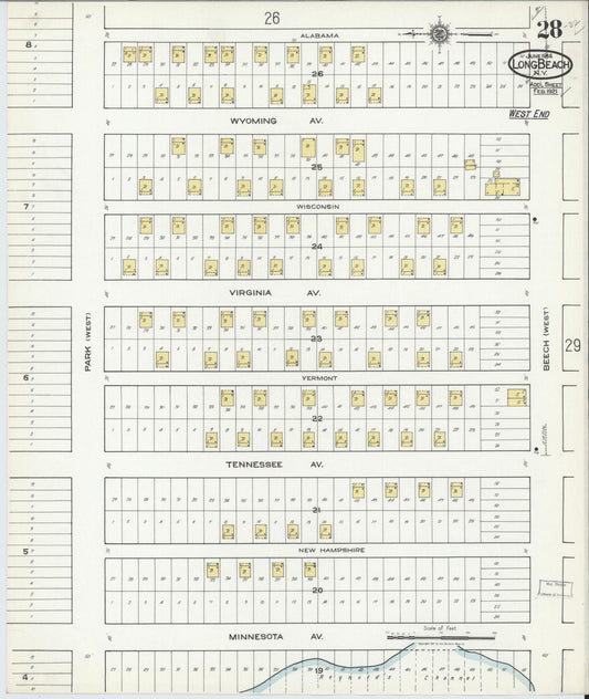 Sanborn Fire Insurance Map from Long Beach, Nassau County, New York (1914), Sheet #0028 - Historic Sanborn Fire Insurance Map Print, vintage old map wall art, antique decor, genealogy gift, New York New York map