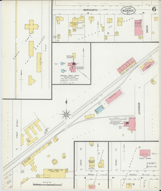 Sanborn Fire Insurance Map from Monroe, Green County, Wisconsin (1900), Sheet #0006 - Historic Sanborn Fire Insurance Map Print, vintage old map wall art, antique decor, genealogy gift, Wisconsin Wisconsin map